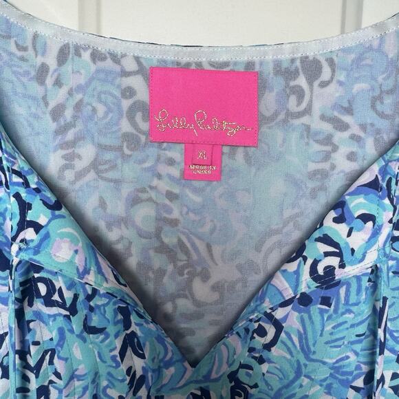 Lilly Pulitzer Marilina Tunic Dress Blue Light Aqua Shell Resortwear Beach XL - Picture 4 of 12